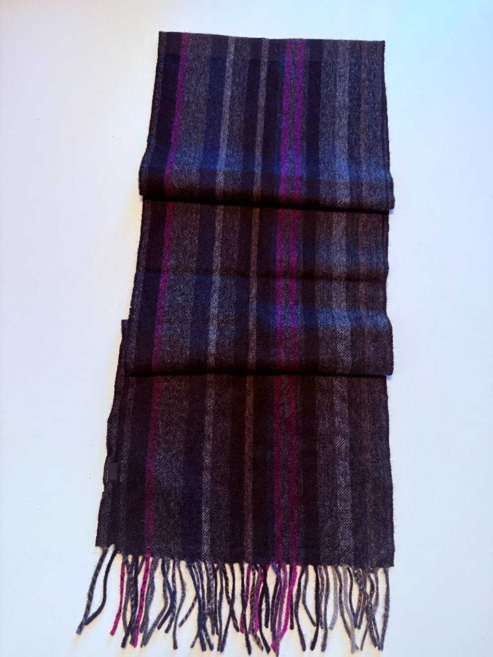 Paul Smith Authentic Scarf 100% Lamb Wool Black Gray Purple Made in England NEW